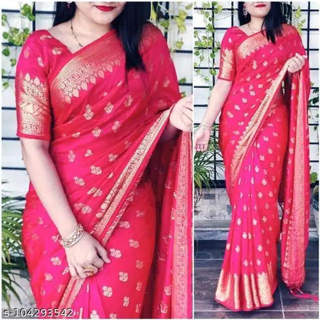 Banarasi Silk Saree With Blouse For Women (Dark Purple, 6.3M)