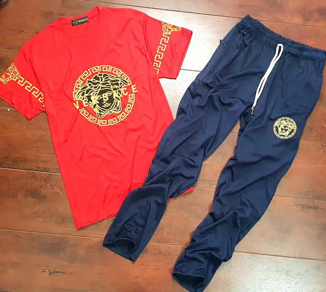 Poly Blend Tracksuit for Men (Red & Blue, XL)