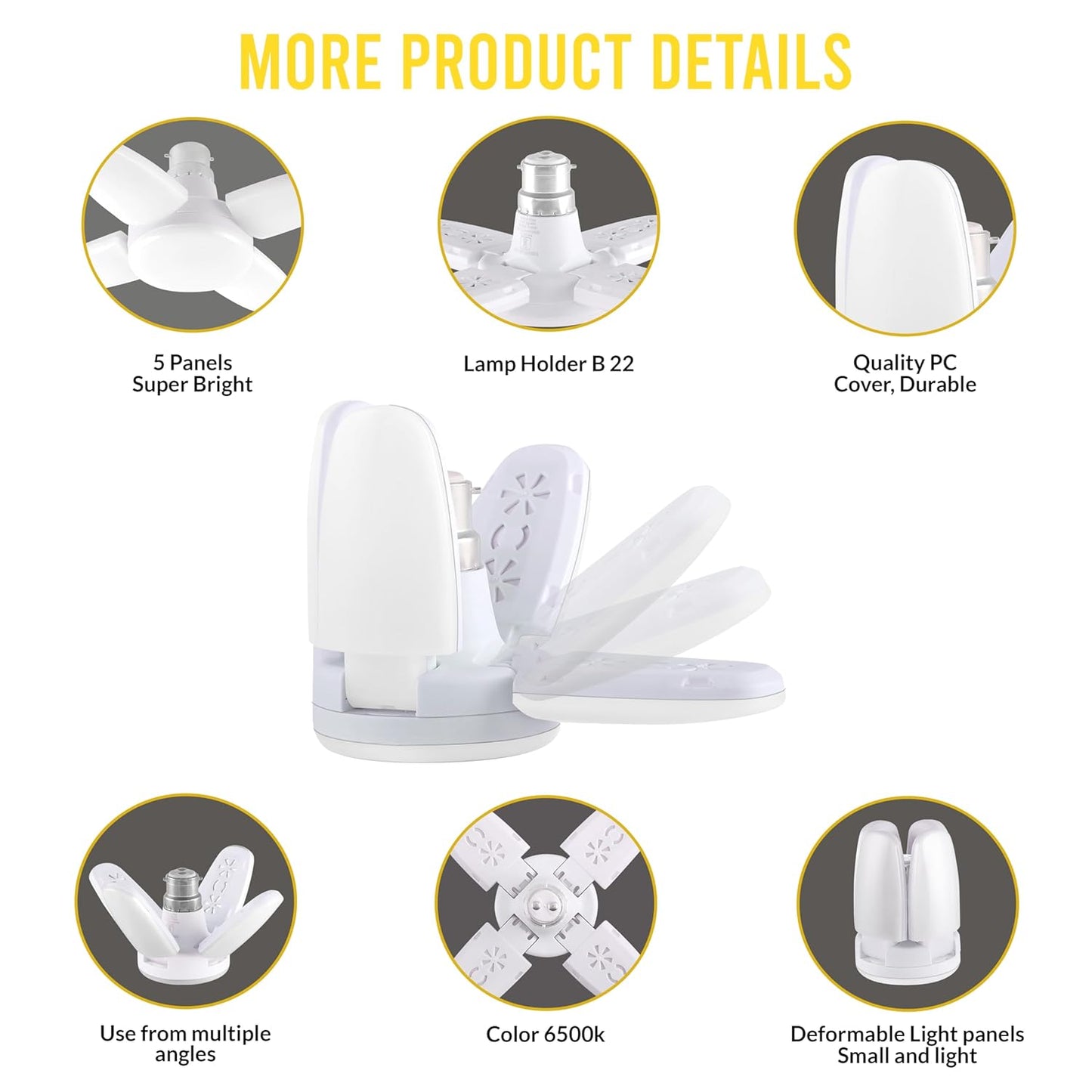 Charkee 25W Cool Day Mini fan Blade 4 Leaf Foldable LED Bulb with Angle Adjustable Ceiling Lights Home Pack of 3