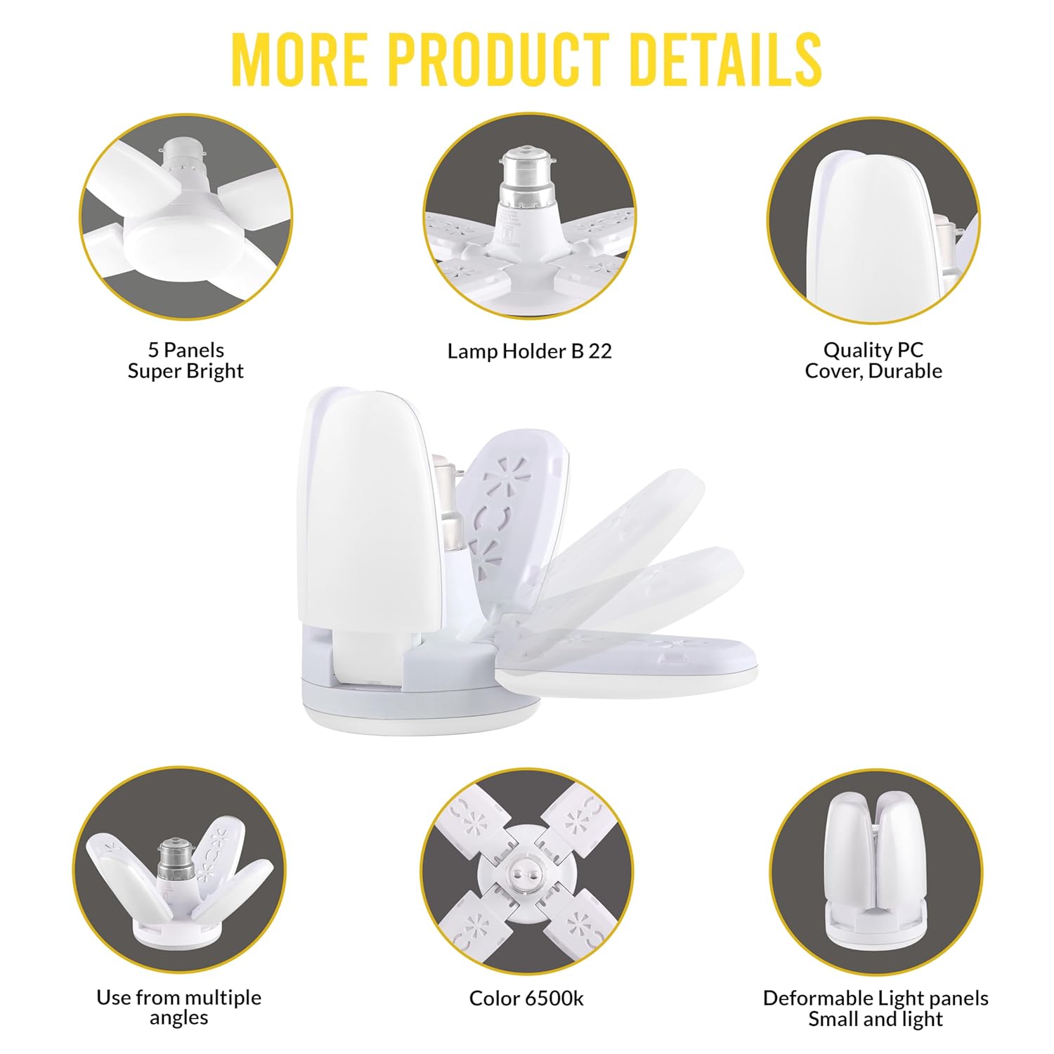 Charkee 25W Cool Day Mini fan Blade 4 Leaf Foldable LED Bulb with Angle Adjustable Ceiling Lights Home Pack of 3