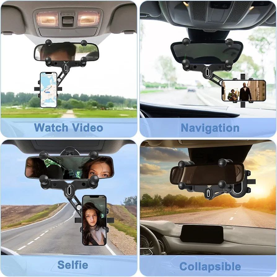 Phone Mount for Car, 2024 Upgraded Rear View Mirror Phone Holder, Universal Mount, Rotatable Phone Holder for Car Compatible