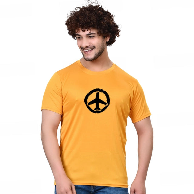 Cotton Blend Round Neck Printed T-Shirt for Men (Yellow, S)