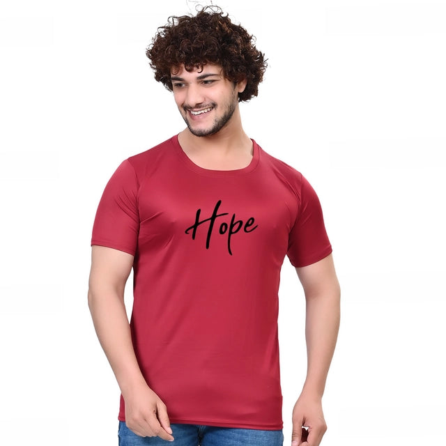 Round Neck Printed T-Shirt for Men (Maroon, S)