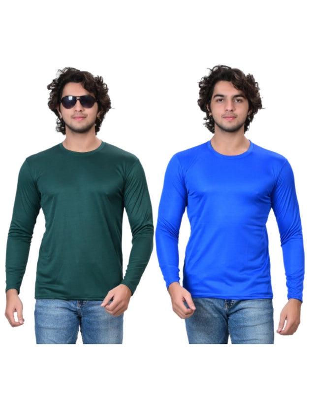 Round Neck Solid T-Shirt for Men (Green & Royal Blue, S) (Pack of 2)