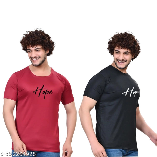 Round Neck Printed T-Shirt for Men (Black & Maroon, S) (Pack of 2)