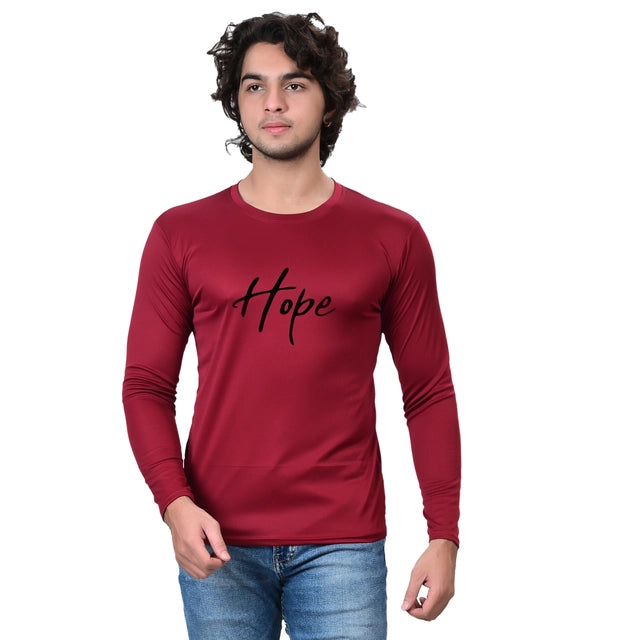Round Neck Printed T-Shirt for Men (Maroon, S)