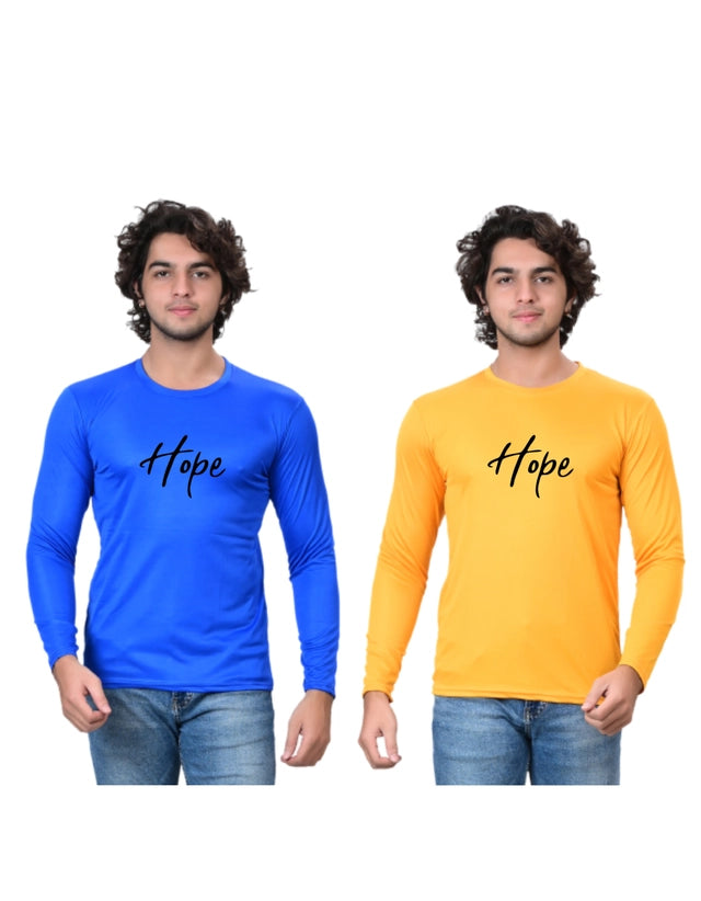 Round Neck Printed T-Shirt for Men (Blue & Yellow, S) (Pack of 2)