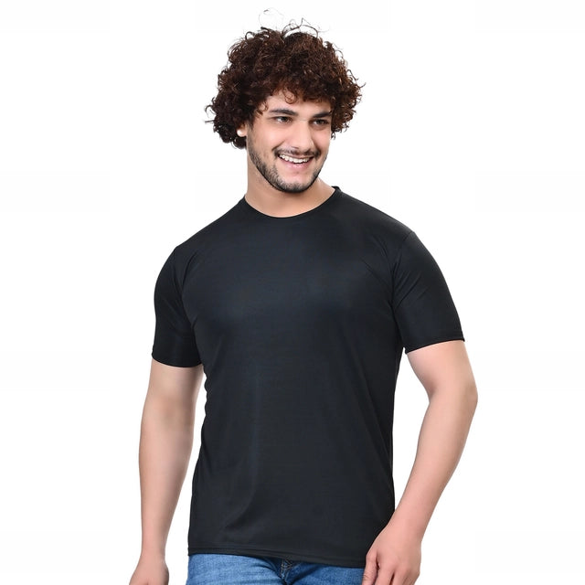 Round Neck Solid T-Shirt for Men (Black, S)