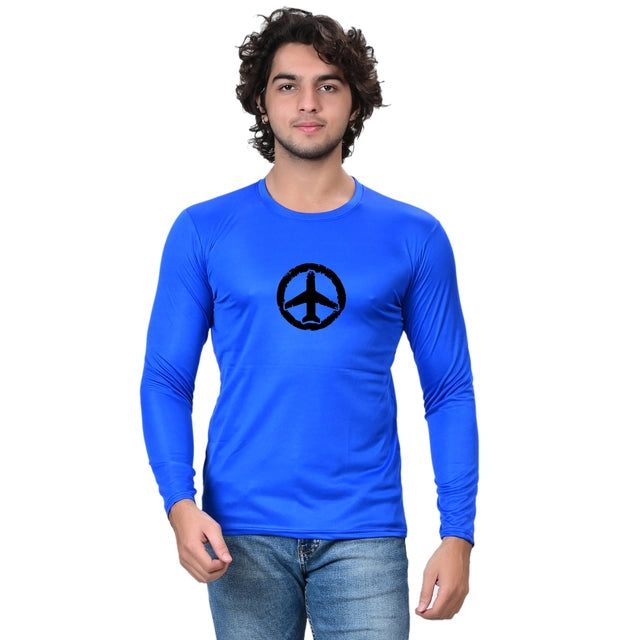 Cotton Blend Round Neck Printed T-Shirt for Men (Blue, S)