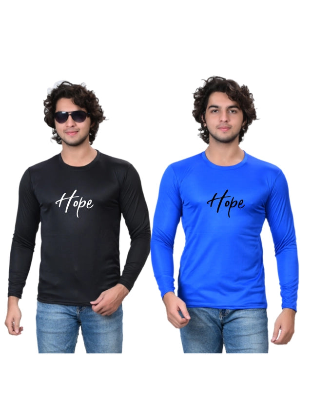 Round Neck Printed T-Shirt for Men (Black & Blue, S) (Pack of 2)