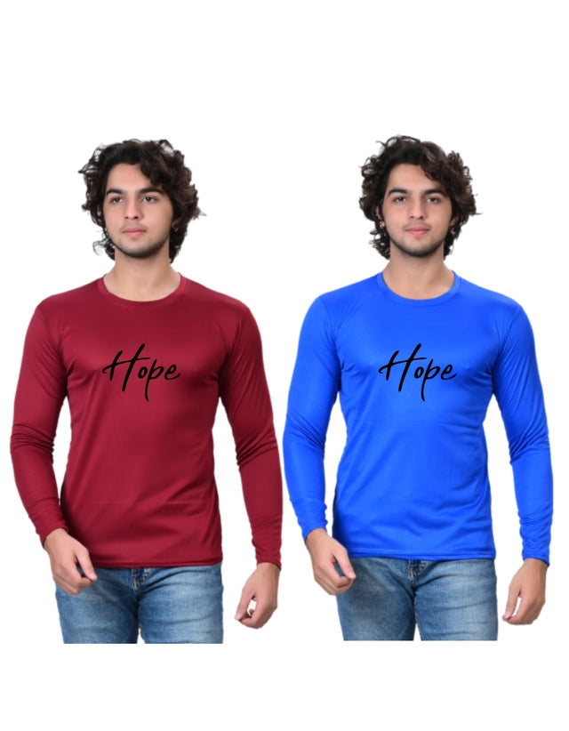 Round Neck Printed T-Shirt for Men (Blue & Maroon, S) (Pack of 2)