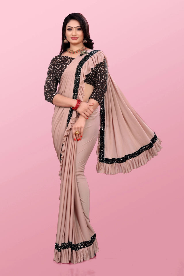Lycra Blend Solid Saree for Women (Sea Green, 6.3 m)
