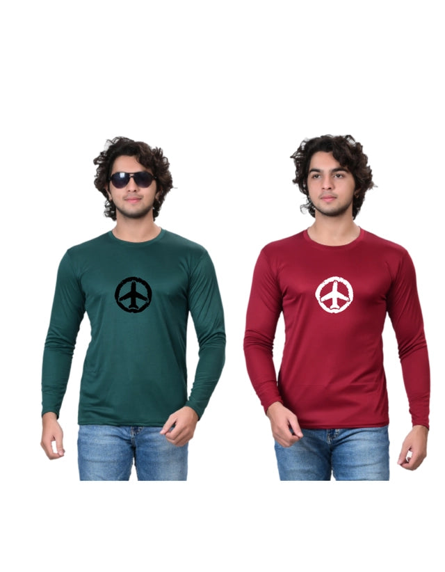 Cotton Blend Round Neck Printed T-Shirt for Men (Green & Maroon, S) (Pack of 2)