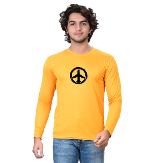 Cotton Blend Round Neck Printed T-Shirt for Men (Yellow, S)