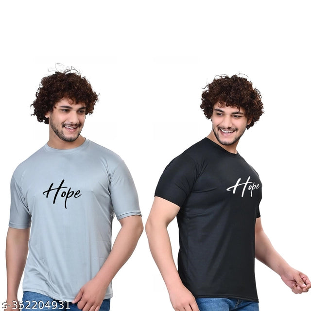 Round Neck Printed T-Shirt for Men (Black & Grey, S) (Pack of 2)