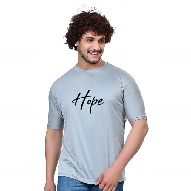 Round Neck Printed T-Shirt for Men (Grey, S)