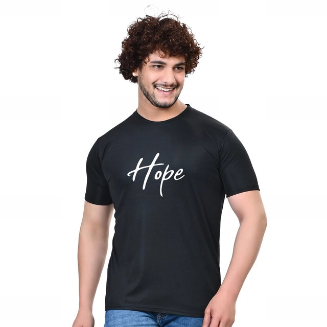 Round Neck Printed T-Shirt for Men (Black, S)