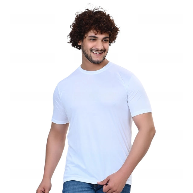 Round Neck Solid T-Shirt for Men (White, S)