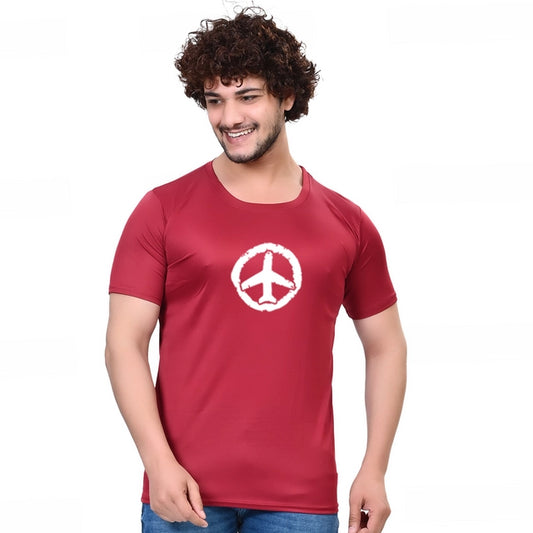 Cotton Blend Round Neck Printed T-Shirt for Men (Maroon, S)