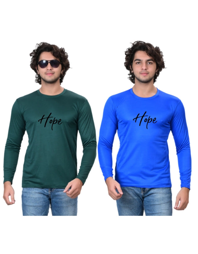 Round Neck Printed T-Shirt for Men (Green & Blue, S) (Pack of 2)