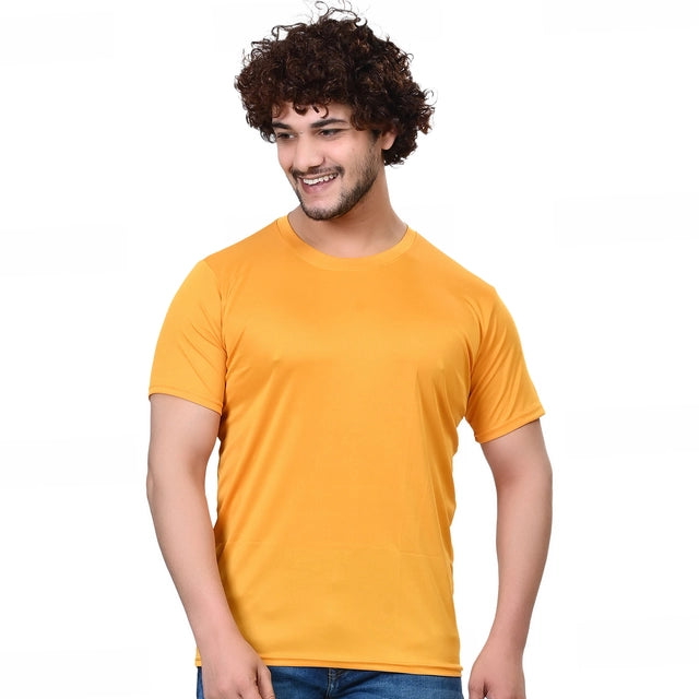 Round Neck Solid T-Shirt for Men (Yellow, S)