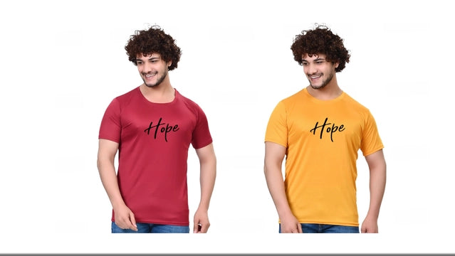 Round Neck Printed T-Shirt for Men (Maroon & Yellow, S) (Pack of 2)